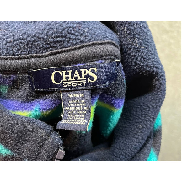 Chaps Sport Aztec Vest Navy Blue Teal Southwestern Zip Front - Picture 3 of 4